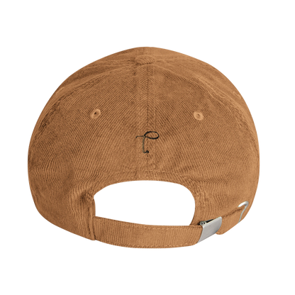 Lettre corduroy pet bruin met logo achterzijde