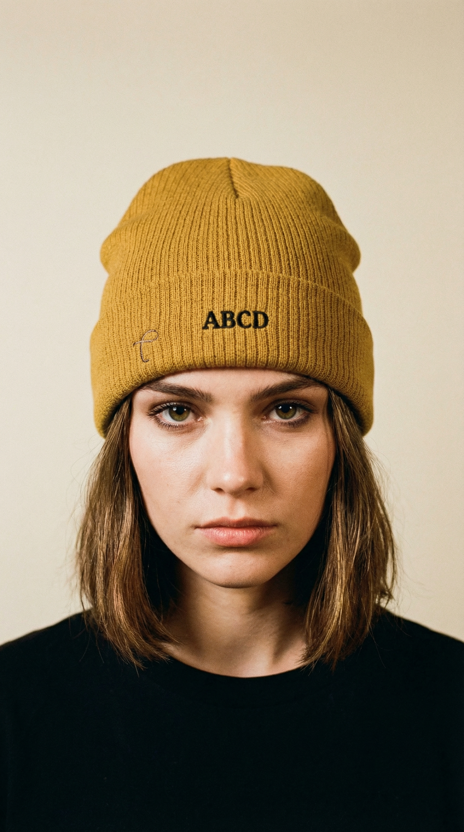 Meisje met mosterdkleurige beanie van Lettre Paris