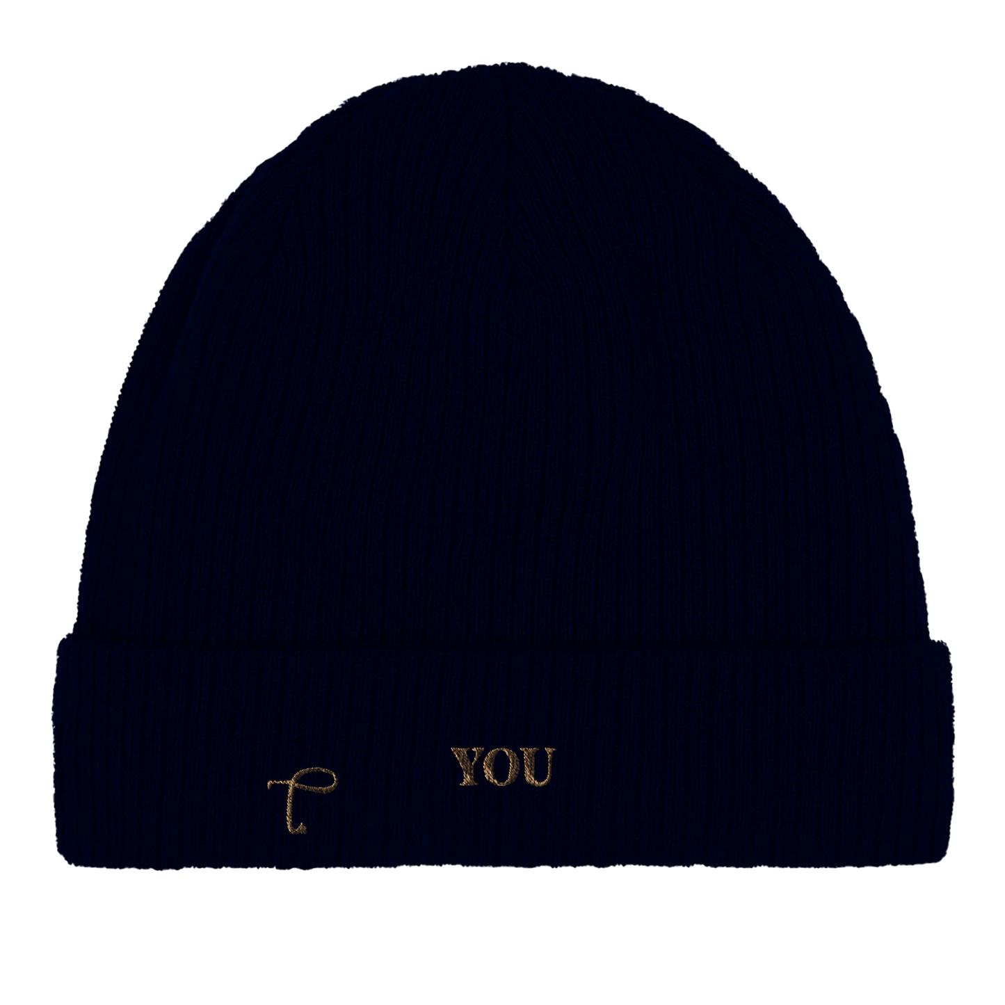 Close-up van oxford navy beanie met ribstructuur van Lettre